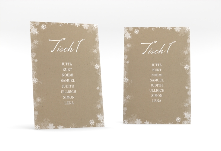 Tischaufsteller Hochzeit Snowfall Tischaufsteller Kraftpapier mit Schneeflocken für Winterhochzeit