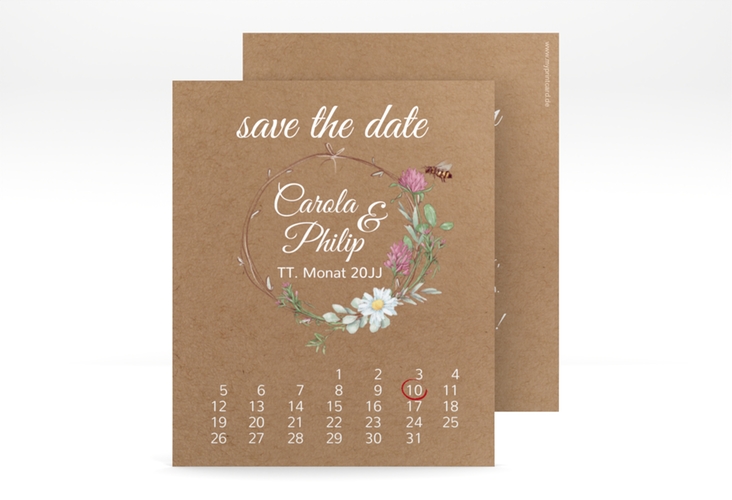 Save the Date-Kalenderblatt Honey Kalenderblatt-Karte mit Wiesenblumen und Biene