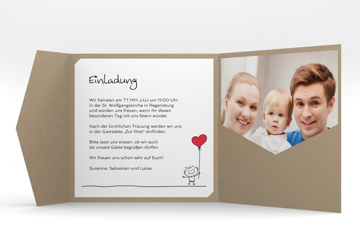 Hochzeitseinladung Family Pocketfold weiss