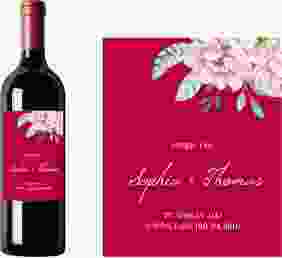 Weinetikett zur Hochzeit Blooming Etikett Weinflasche 4er Set rot