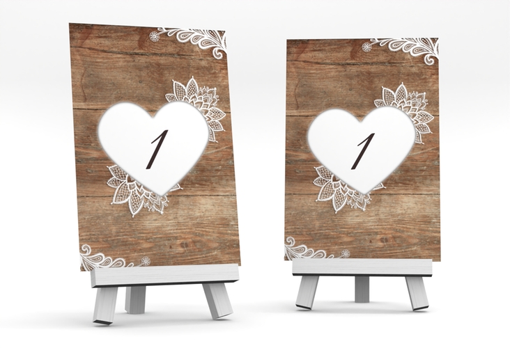 Tischnummer Hochzeit Spitze Tischaufsteller braun