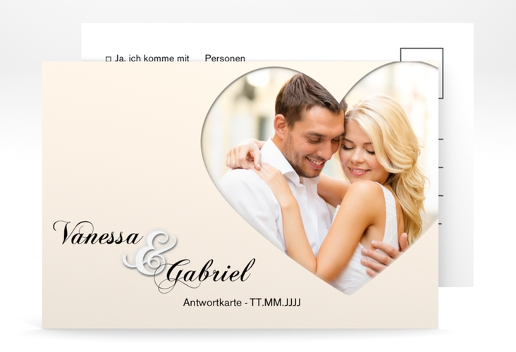 Antwortkarte Hochzeit Sweetheart A6 Postkarte beige hochglanz