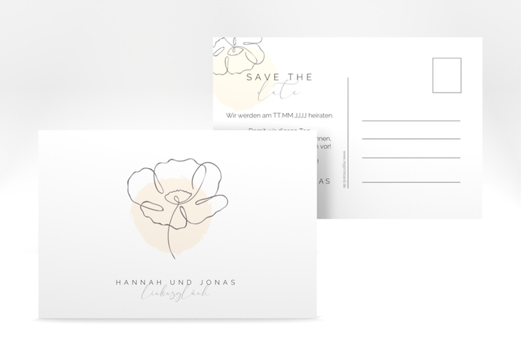 Save the Date-Postkarte Flowerline A6 Postkarte apricot hochglanz
