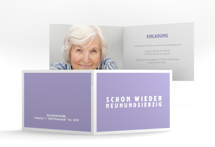 Einladung 80. Geburtstag Gag A6 Klappkarte quer flieder