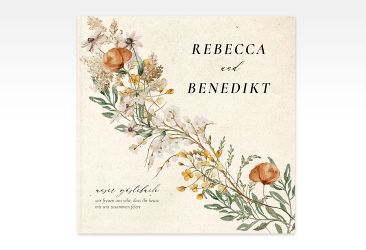 Gästebuch Creation Wildfang 20 x 20 cm, Hardcover beige mit getrockneten Wiesenblumen