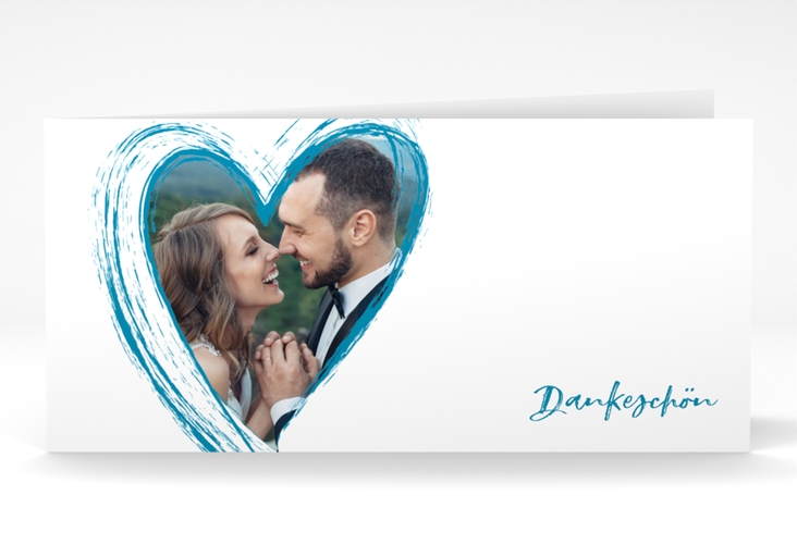 Danksagung Hochzeit Liebe lange Klappkarte quer tuerkis