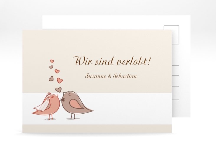 Verlobungskarte Hochzeit Venedig A6 Postkarte mit Turteltauben-Paar im Cartoon-Stil