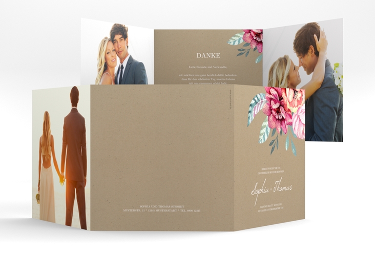 Dankeskarte Hochzeit Blooming quadr. Doppel-Klappkarte Kraftpapier hochglanz