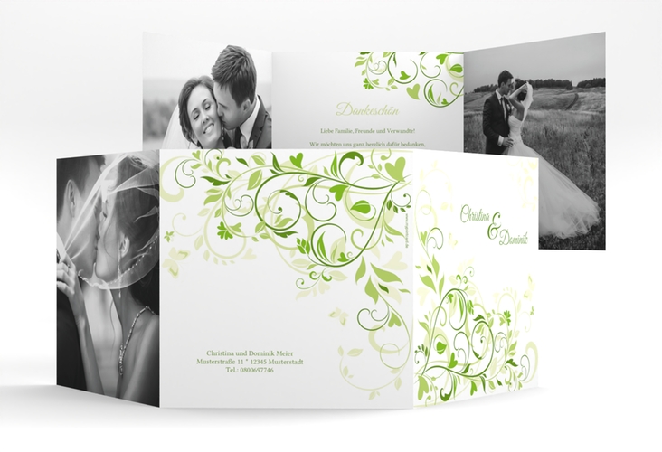 Dankeskarte Hochzeit Lilly quadr. Doppel-Klappkarte gruen