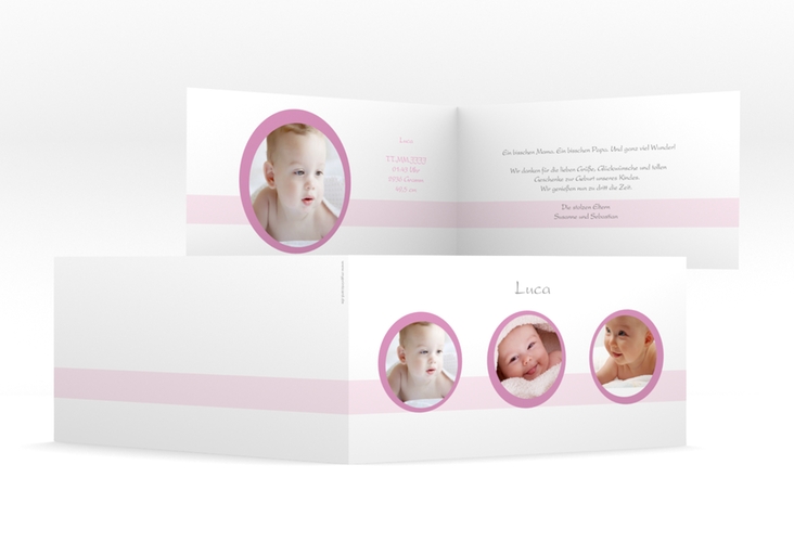 Geburtskarte Precious lange Klappkarte quer rosa hochglanz