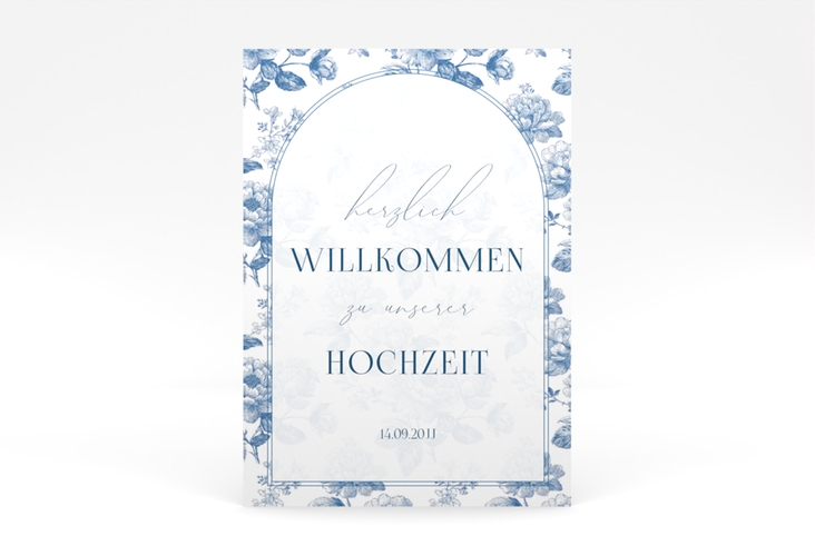 Willkommensschild Poster Blue Floral 50 x 70 cm Poster mit blauem Blumenmuster auf weißem Grund