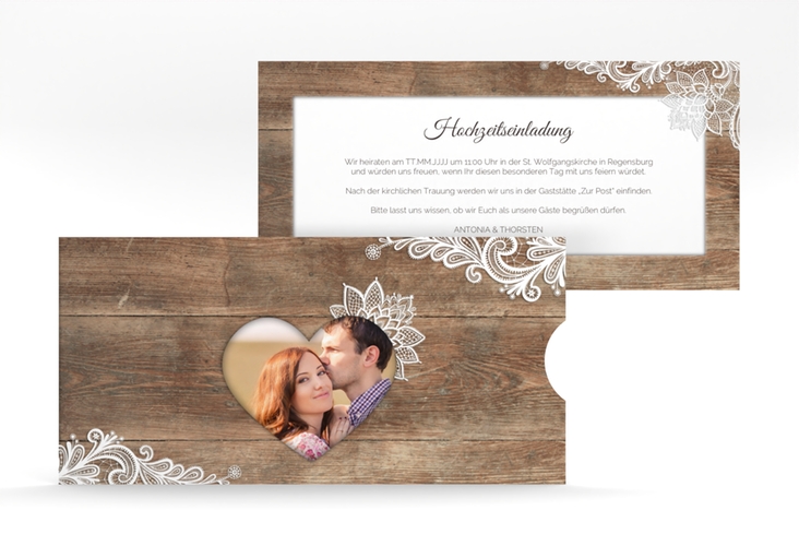 Hochzeitseinladung Spitze Einsteckkarte braun