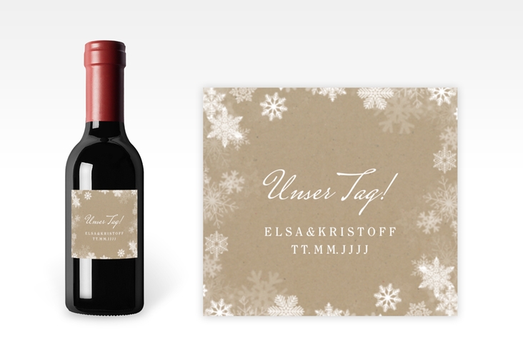 Piccoloetikett Hochzeit Snowfall Etikett Piccolo mit Schneeflocken für Winterhochzeit