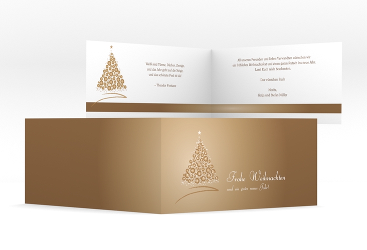 Weihnachtskarte Edel lange Klappkarte quer braun hochglanz mit Weihnachtsbaum-Motiv