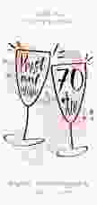 Einladung 70. Geburtstag Sektgläser lange Karte hoch rot