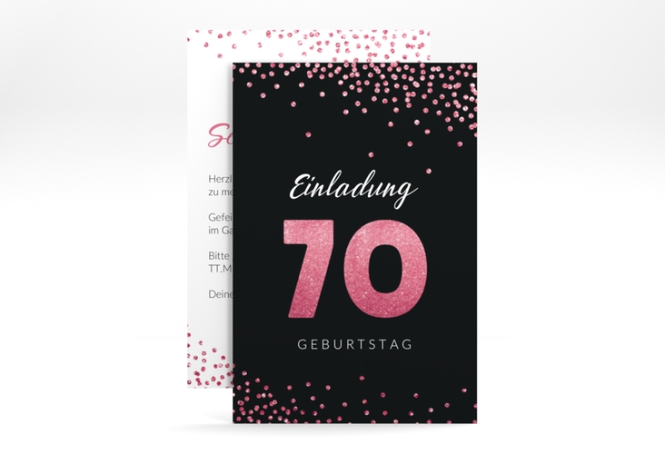 Einladung 70. Geburtstag Glitzer A6 Karte hoch pink hochglanz