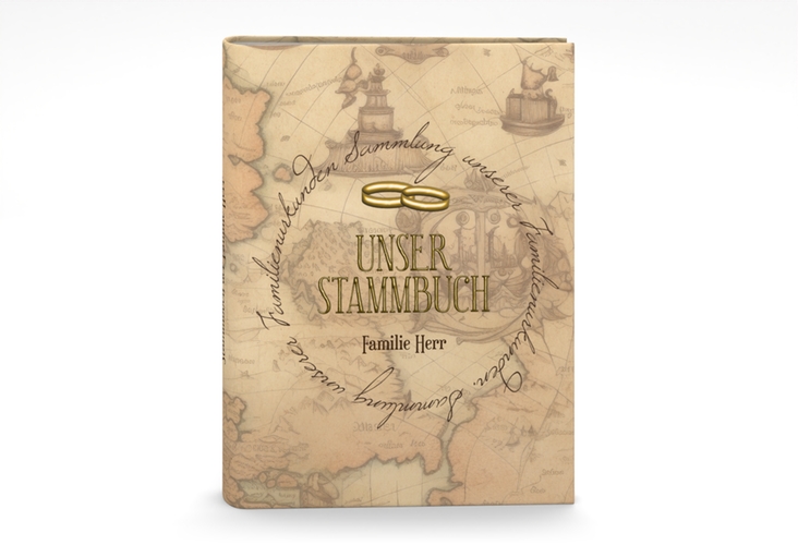Stammbuch A5 Zwei Ringe Stammbuch A5 beige mit Eheringen und Fantasy-Landkarte