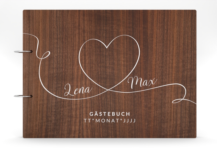 Gästebuch Holzcover Nussbaum Herzensbund Holz-Cover, bedruckt