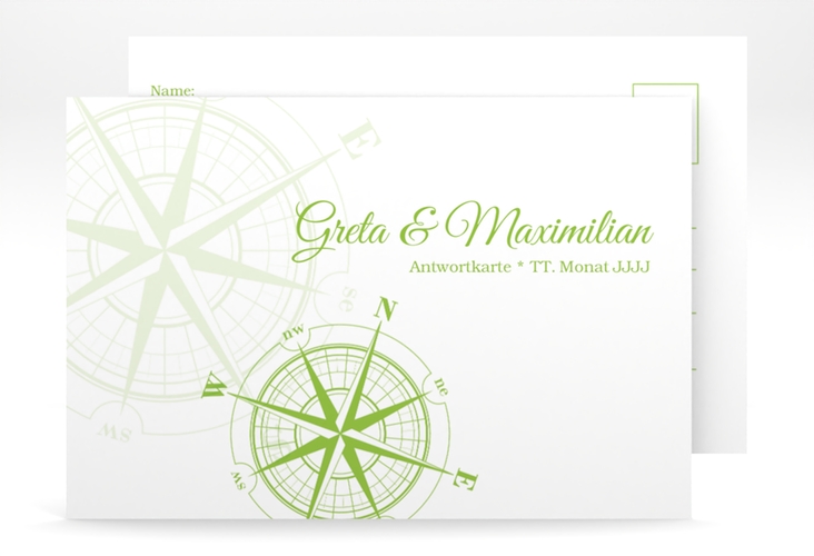 Antwortkarte Hochzeit Windrose A6 Postkarte gruen