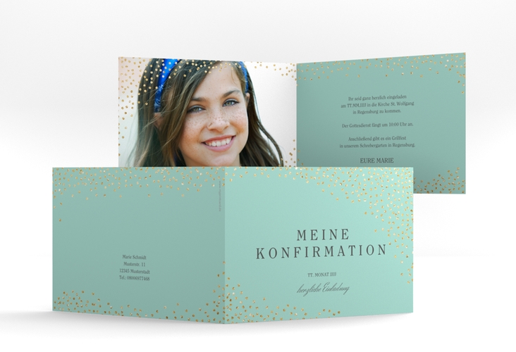 Einladung Konfirmation Glossy A6 Klappkarte quer mint hochglanz