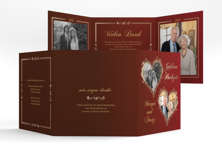 Dankeskarte Hochzeit Goldene Hochzeit quadr. Doppel-Klappkarte rot