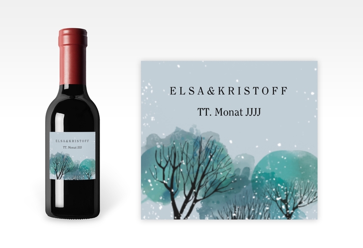 Piccoloetikett Hochzeit Winterhochzeit Etikett Piccolo blau