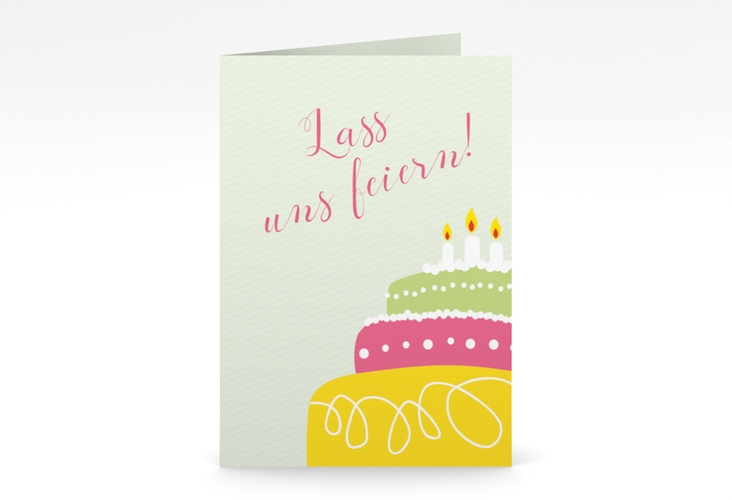 Einladung 60. Geburtstag Cake A6 Klappkarte hoch gruen