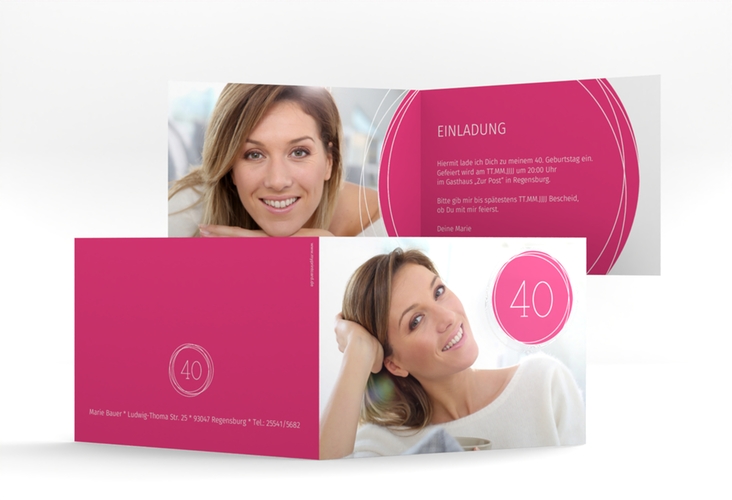 Einladung 40. Geburtstag Twister A6 Klappkarte quer pink