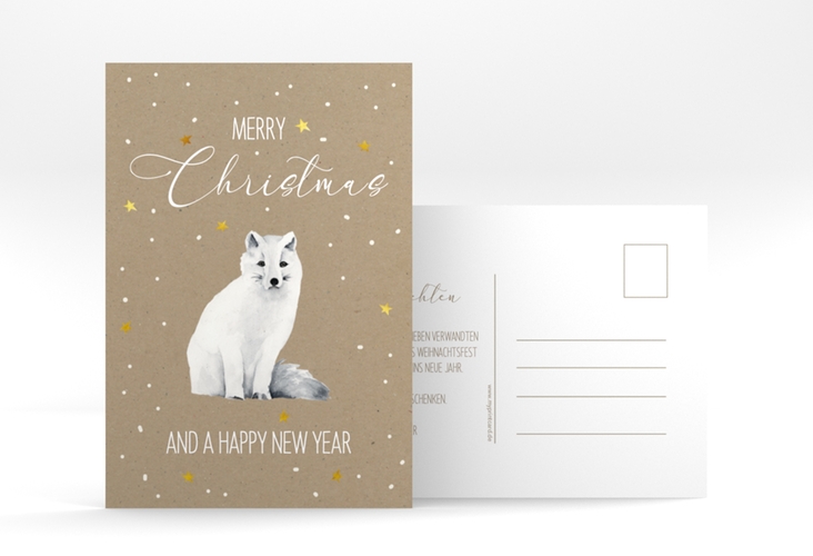 Weihnachtskarte Winterwunderland A6 Postkarte mit weißem Fuchs