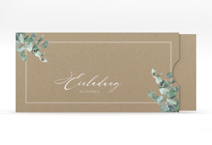 Hochzeitseinladung Eucalypt Einsteckkarte Kraftpapier mit Eukalyptus und edlem Rahmen