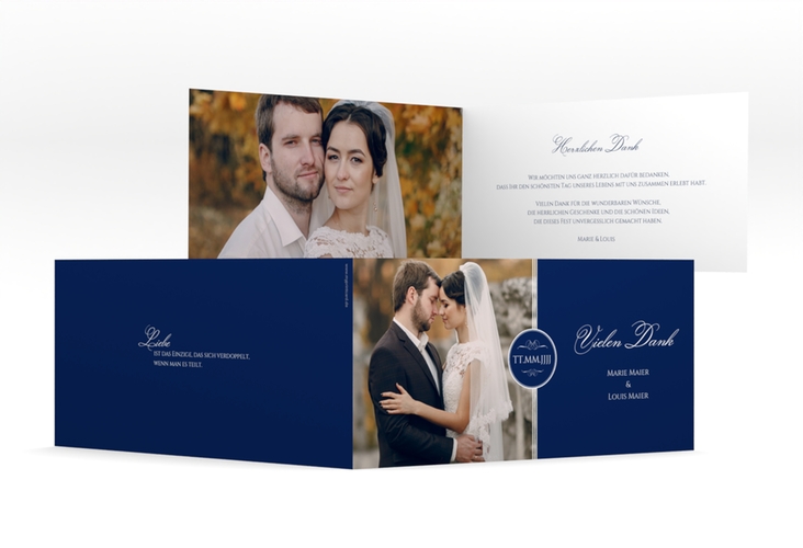 Dankeskarte Hochzeit Elegancy lange Klappkarte quer blau
