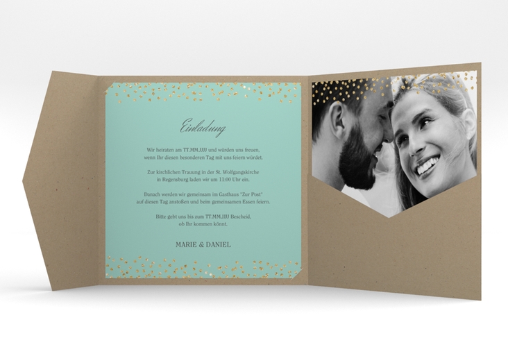 Hochzeitseinladung Glitter Pocketfold mint