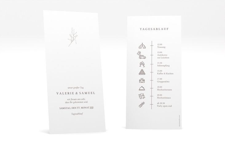 Tagesablauf Hochzeit Ivy lange Karte hoch minimalistisch mit kleiner botanischer Illustration