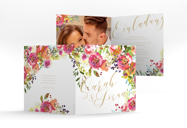 Hochzeitseinladung Flowerbomb quadr. Klappkarte weiss