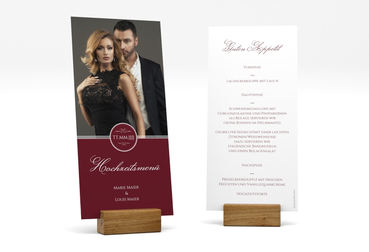 Menükarte Hochzeit Elegancy lange Karte hoch rot