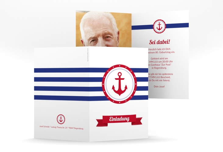 Einladung 80. Geburtstag Ahoi A6 Klappkarte hoch