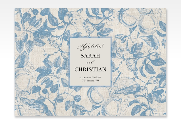 Gästebuch A4 quer Toile A4 quer, Hardcover mit Blättermuster im Toile-de-Jouy-Stil