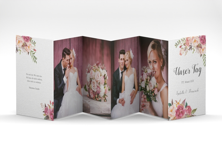 Foto-Leporello Hochzeit Flowers Leporello weiss mit bunten Aquarell-Blumen