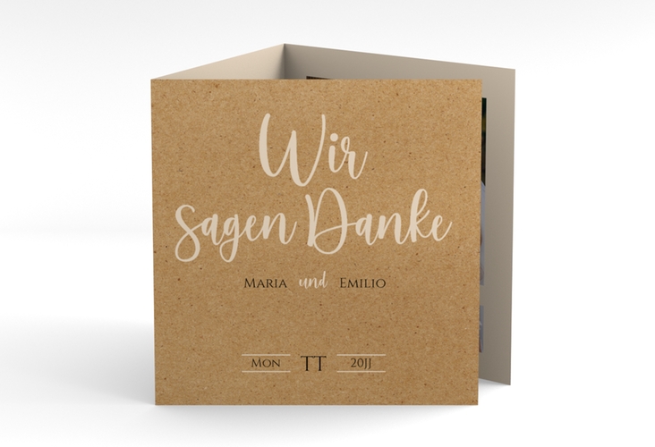 Dankeskarte Hochzeit Noble quadr. Doppel-Klappkarte Kraftpapier mit elegantem Schriftzug