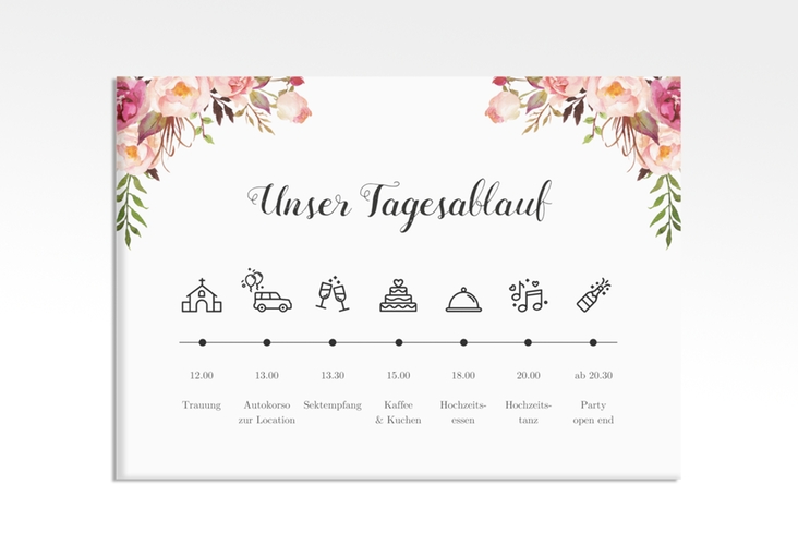 Tagesablauf Leinwand Hochzeit Flowers 70 x 50 cm Leinwand weiss mit bunten Aquarell-Blumen