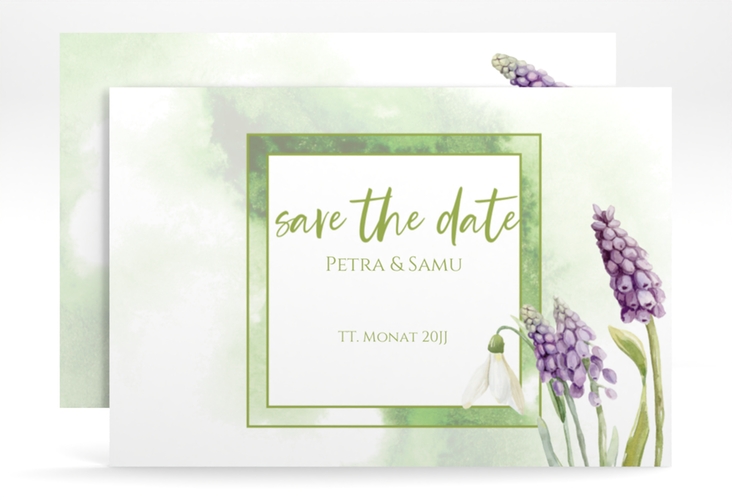 Save the Date-Karte Frühling A6 Karte quer mit Frühlingsblumen in Aquarell