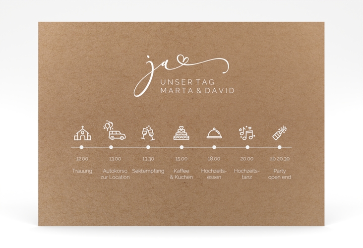 Tagesablauf Poster Hochzeit Jawort 70 x 50 cm Poster Kraftpapier modern minimalistisch mit veredelter Aufschrift