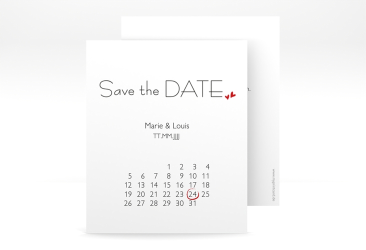 Save the Date-Kalenderblatt Twohearts Kalenderblatt-Karte rot hochglanz