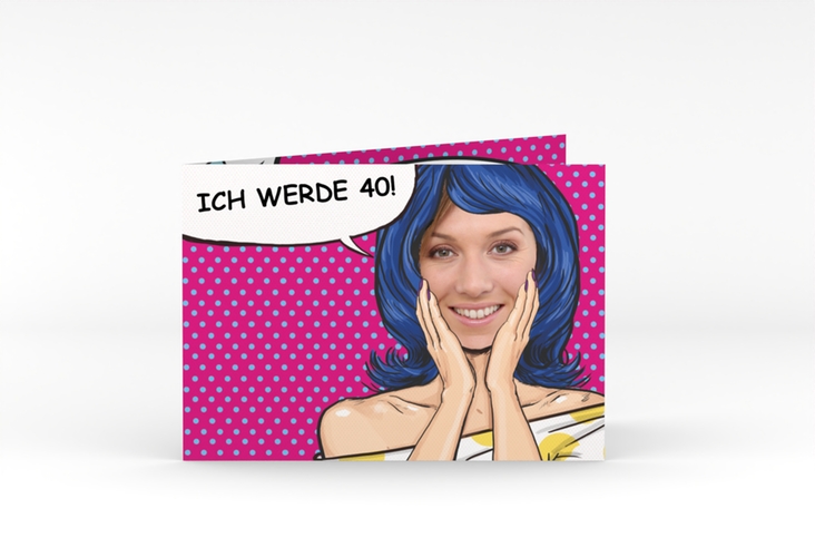 Einladung 40. Geburtstag Popart Woman A6 Klappkarte quer