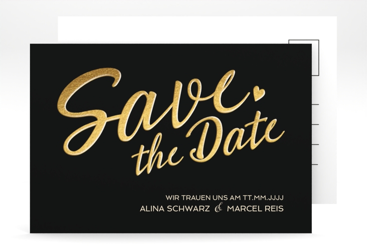 Save the Date-Postkarte Glam A6 Postkarte schwarz hochglanz