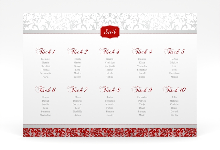 Sitzplan Poster Hochzeit Latina 70 x 50 cm Poster rot