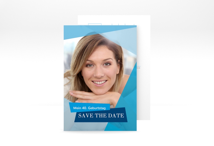 Save the Date-Postkarte Geburtstag Shapes A6 Postkarte blau hochglanz
