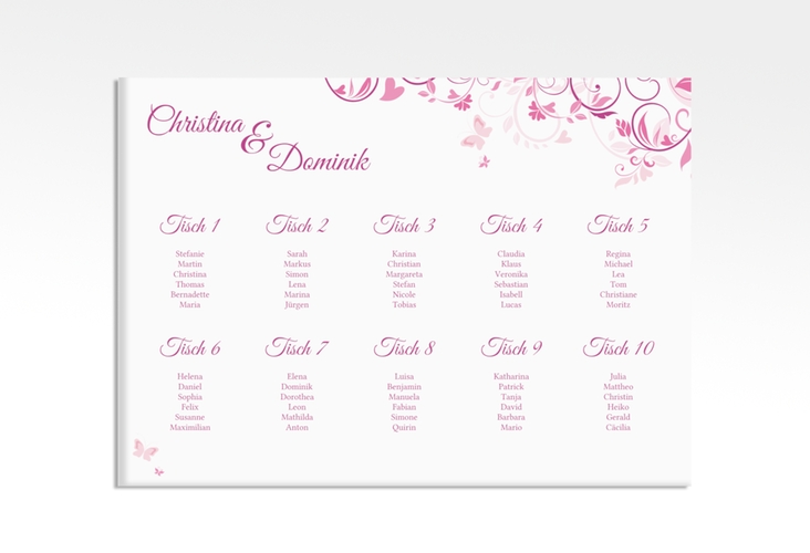 Sitzplan Leinwand Hochzeit Lilly 70 x 50 cm Leinwand pink