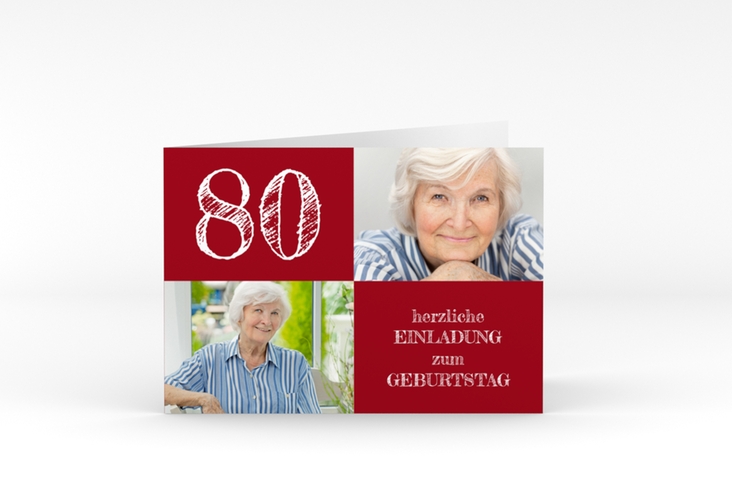 Einladung 80. Geburtstag Lebensfreude A6 Klappkarte quer hochglanz