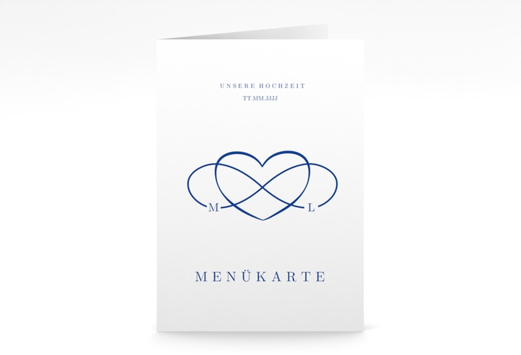Menükarte Hochzeit Infinity A5 Klappkarte hoch blau hochglanz